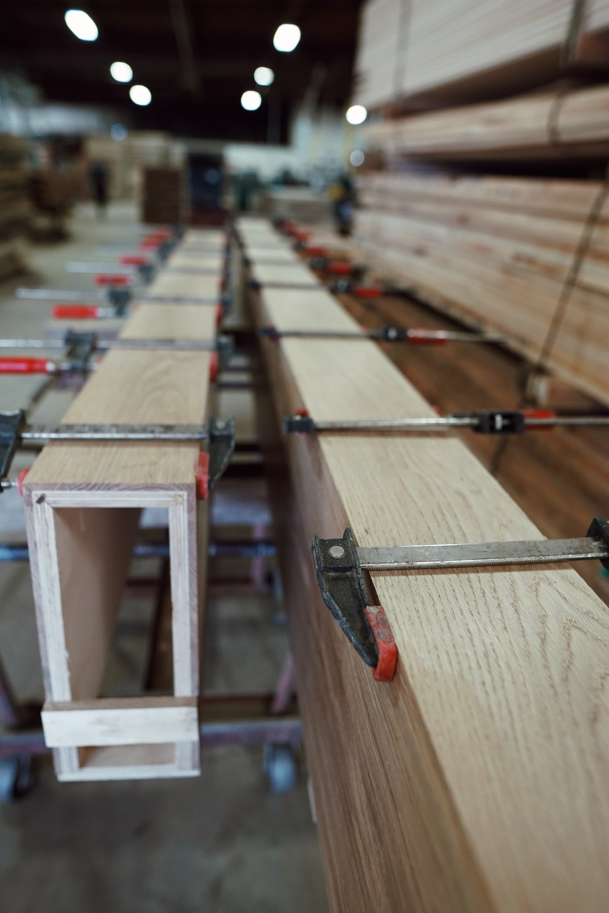 Old growth French oak box beams being made in the workshop