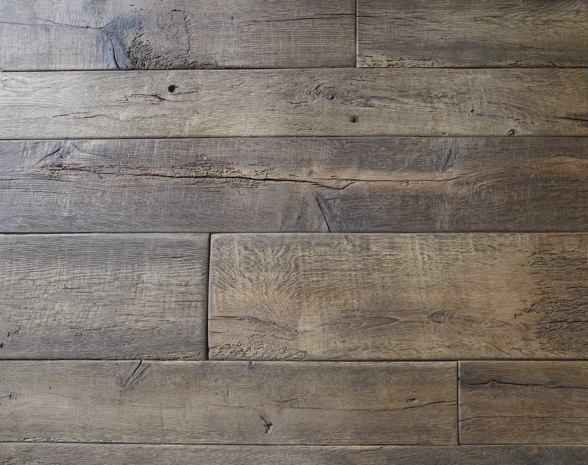 Reclaimed original French oak floorboards with saw marks and patina