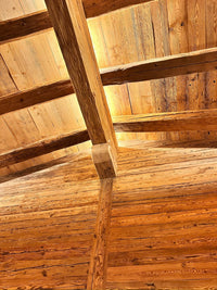 Reclaimed European pine beams in the Verbier chalet