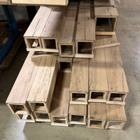 Resawn reclaimed American oak beams showcasing rustic texture and unique grain patterns.