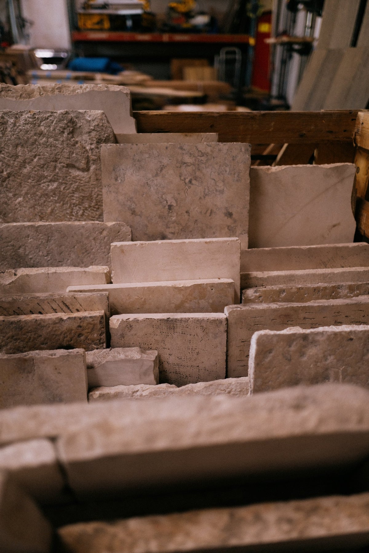 Reclaimed Basilica limestone slabs showing surface texture