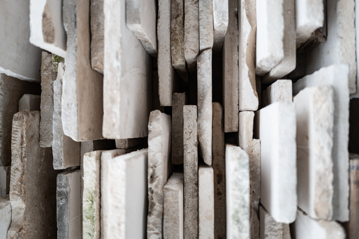 Reclaimed limestone slabs seen from above