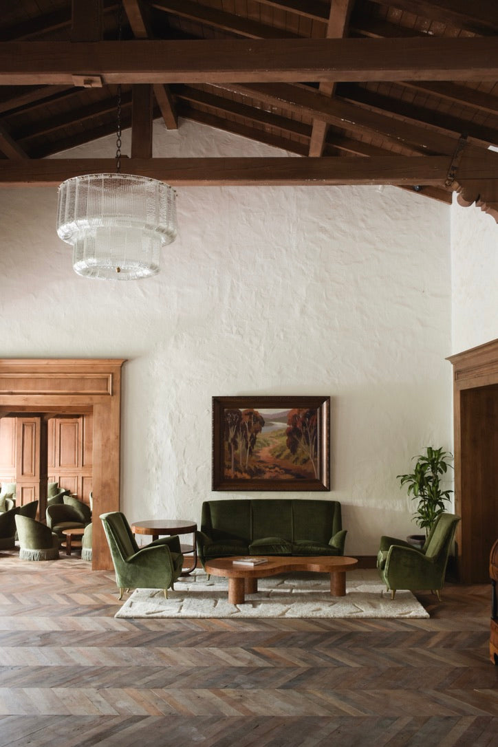 Haussmann chevron oak floor in beamed hall
