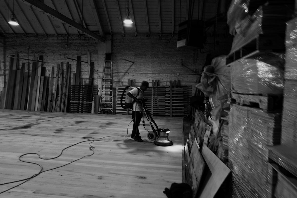 A floor laid out and worked on the workshop floor